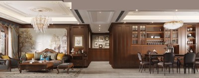 美式复古客餐厅3D模型下载